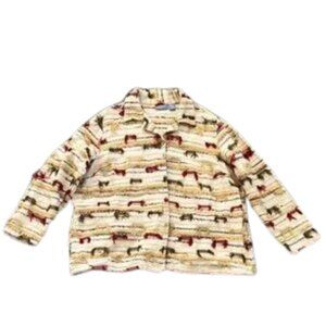 Vintage Liz & Me Women’s Striped Yellow Green and Red Textured Jacket - Size 3X